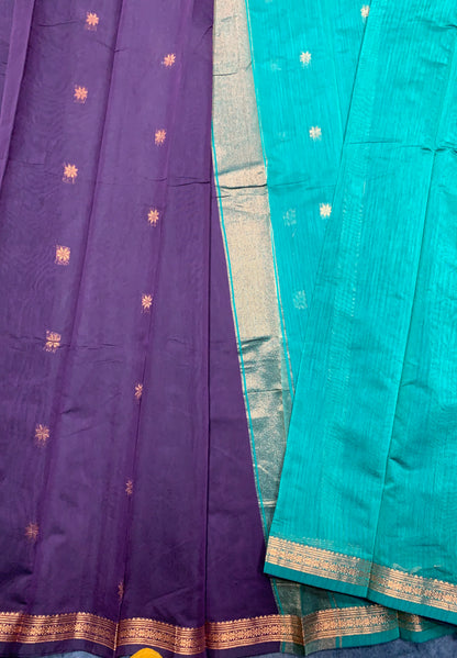 Dark Magenta Colour Silk Cotton Saree with Copper Zari Border