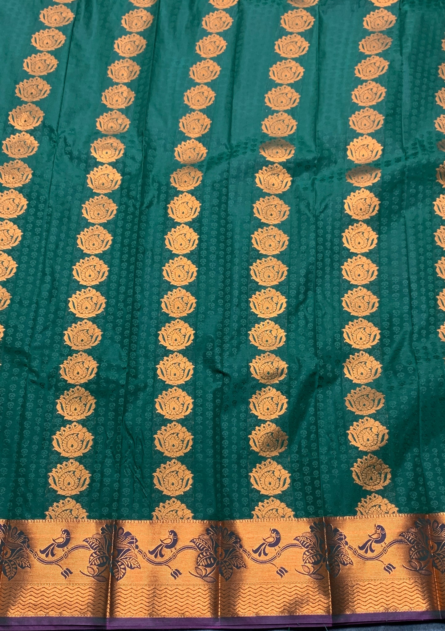 Vegan Silk Saree Green Colour Saree with Copper Border