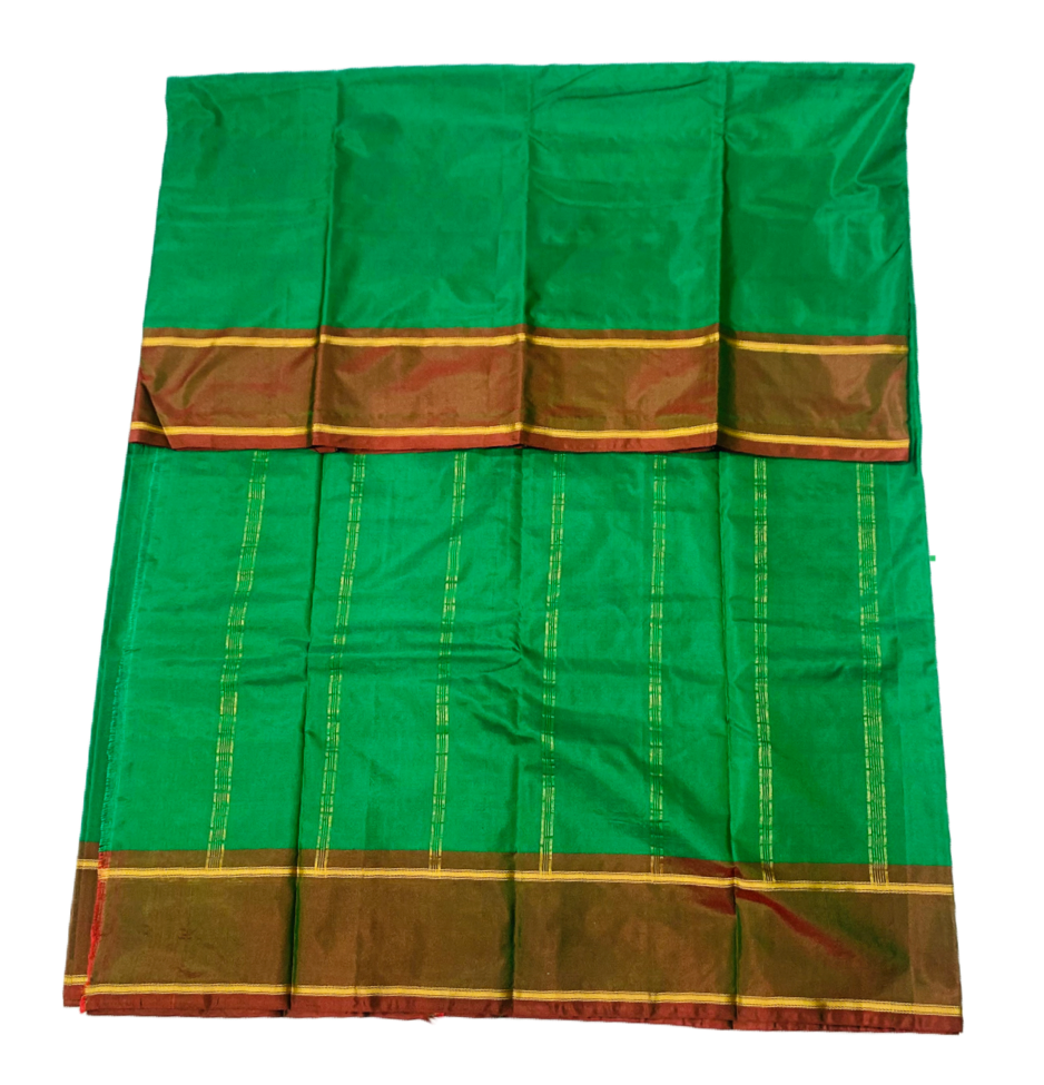 Arani Silk Saree Green Colour with Russet and Golden Border.