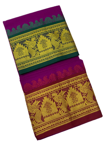 9X5 Cotton Dhoti Vadamalai Colour with Green and Maroon Border