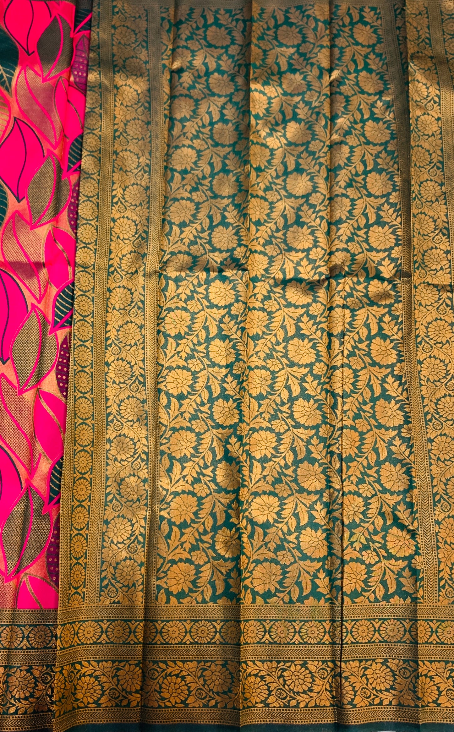 Art Silk Saree Pink Colour with Leaf Design