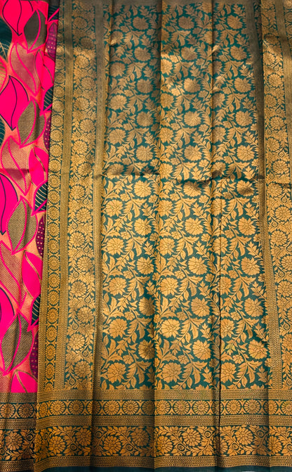 Art Silk Saree Pink Colour with Leaf Design