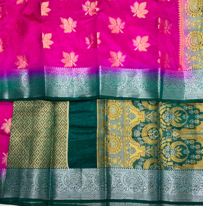 Tussar Saree Pink Colour with Green Border