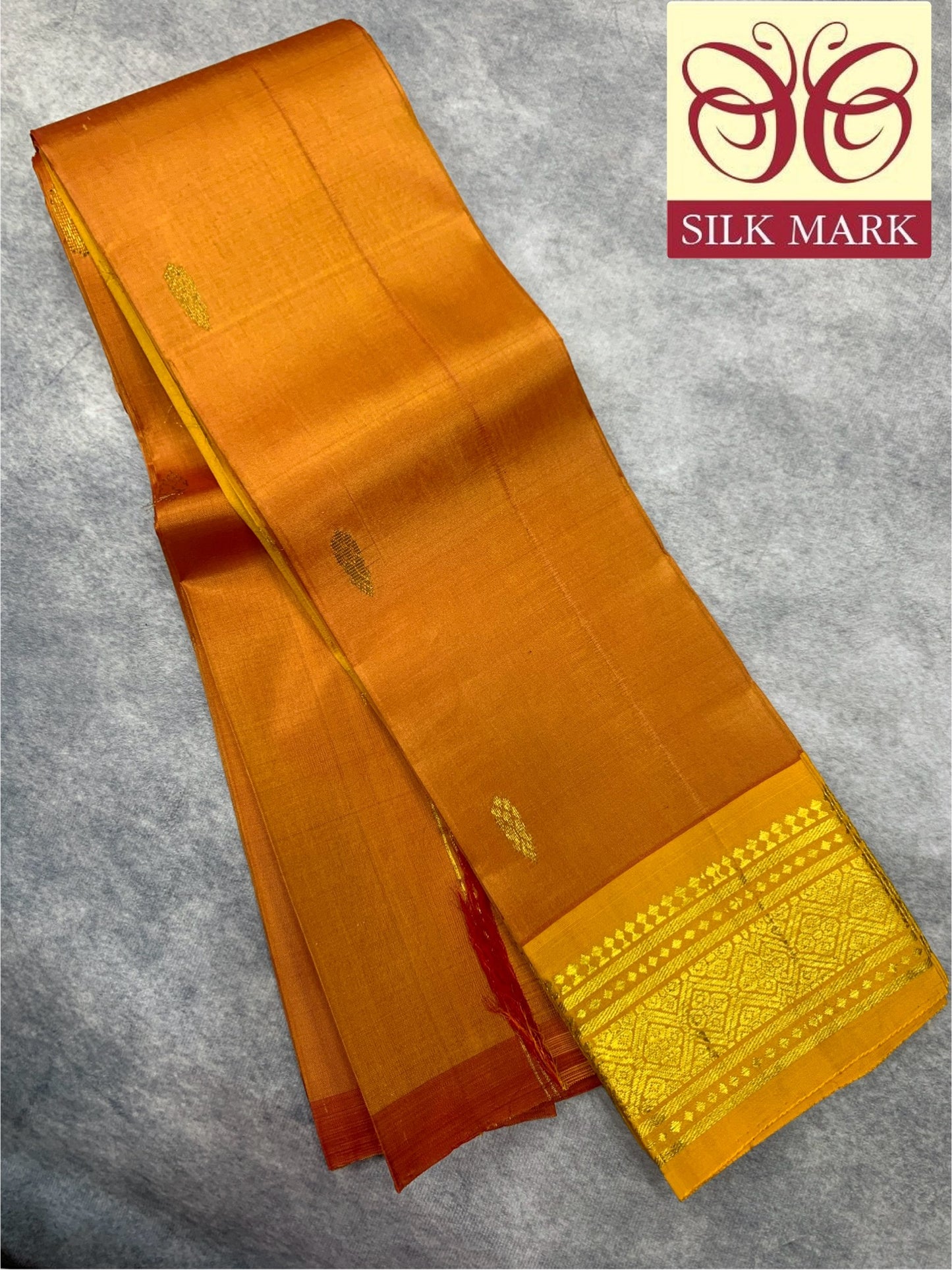 Pure Kanchipuram Silk Saree Mustard Colour Shade with Golden Zari Border