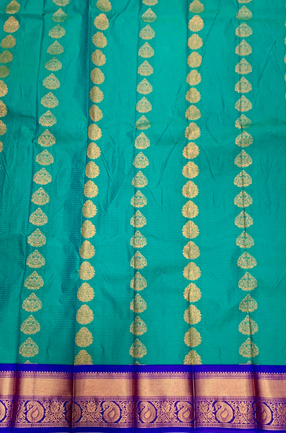 Vegan Silk Saree Rama Green shade with Blue Border