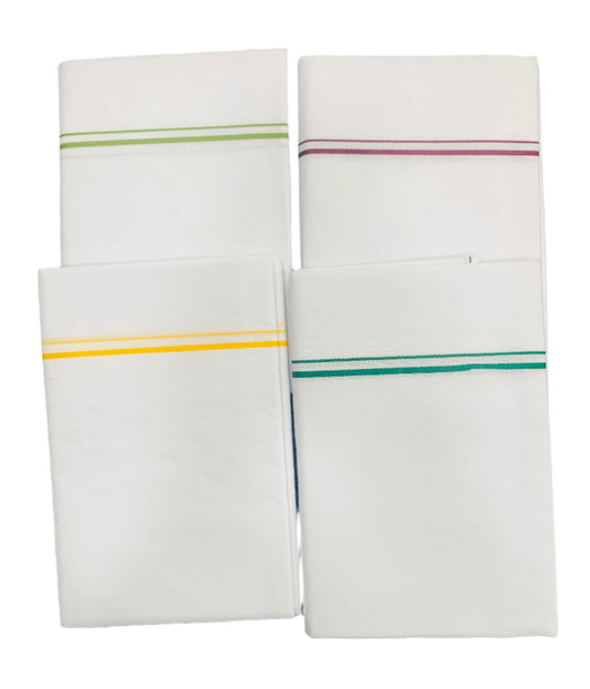 Cotton Dhoti 4 Mulam White Colour with Small Border - Pack of 4