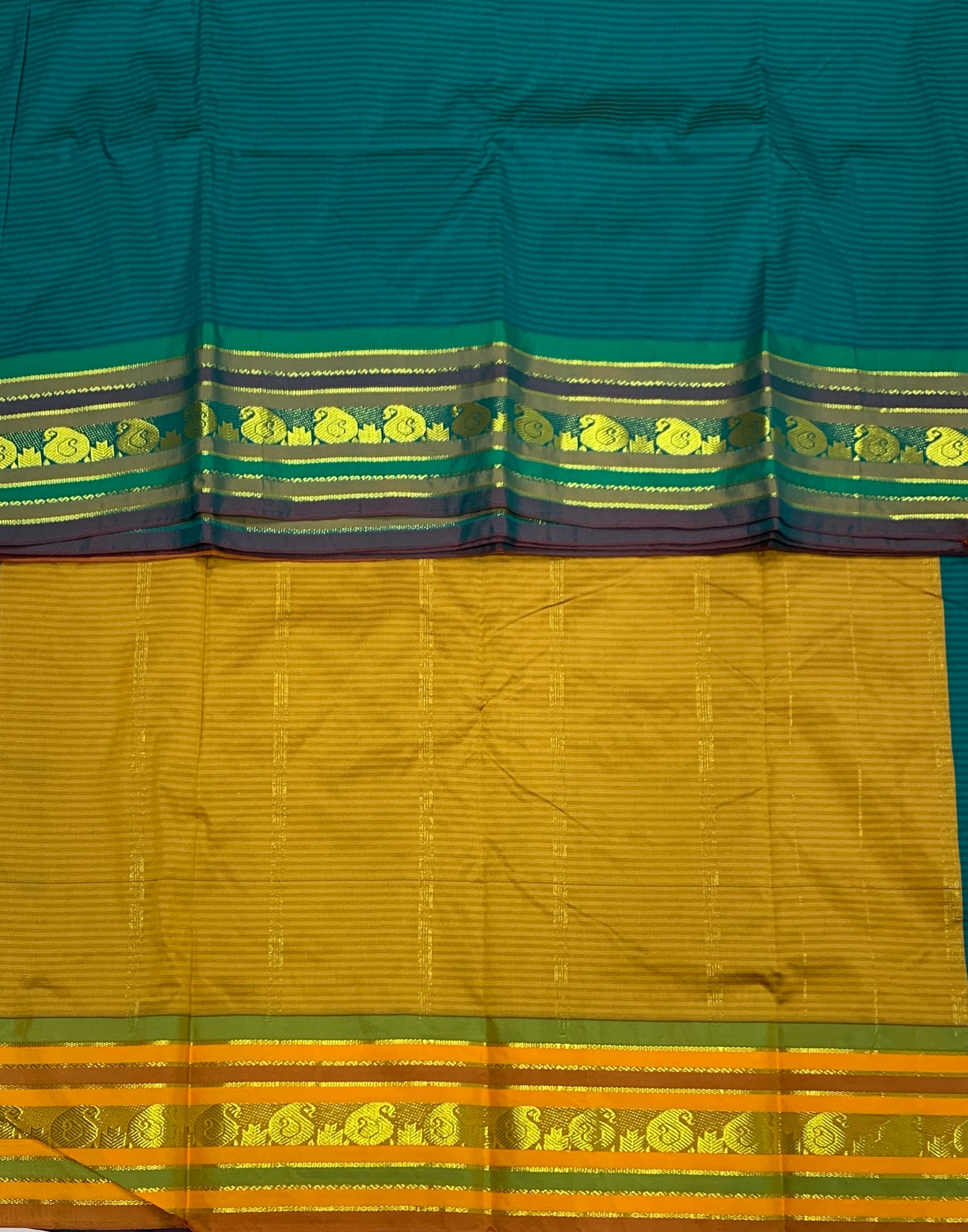 Arani Silk Saree Peacock Green Colour with Mango Design Border