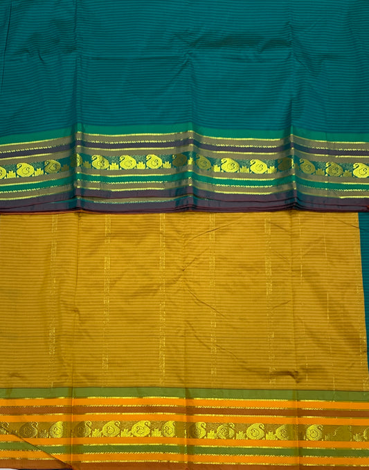 Arani Silk Saree Peacock Green Colour with Mango Design Border