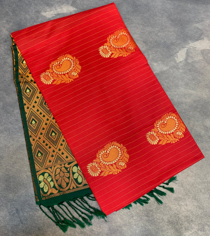 Art Silk Saree Red Colour with Borderless