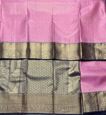 Fancy Tissue Saree Baby Pink Colour with Navy Blue Border