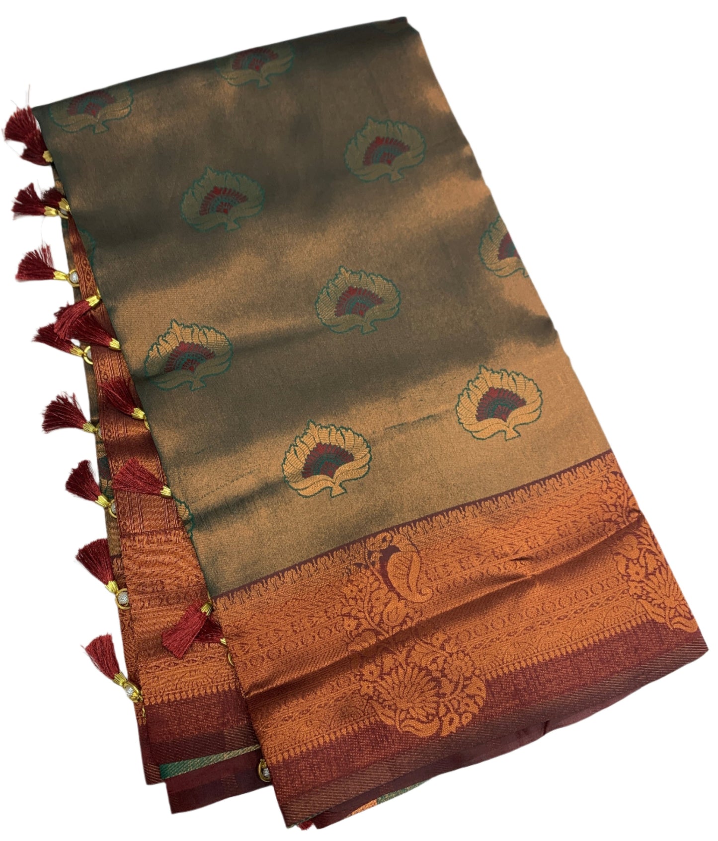 Art Silk Saree Green Colour with Maroon Border