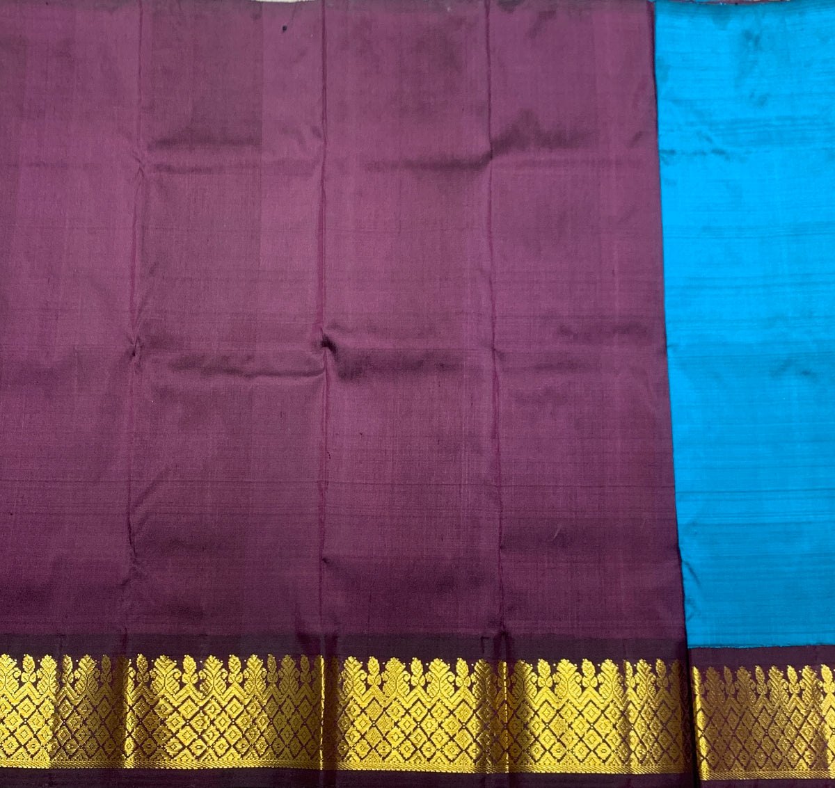 Sky Blue Shade Pure Kanchipuram Kids Pattu Pavadai with Contrast Border for Newborn to 2 Years