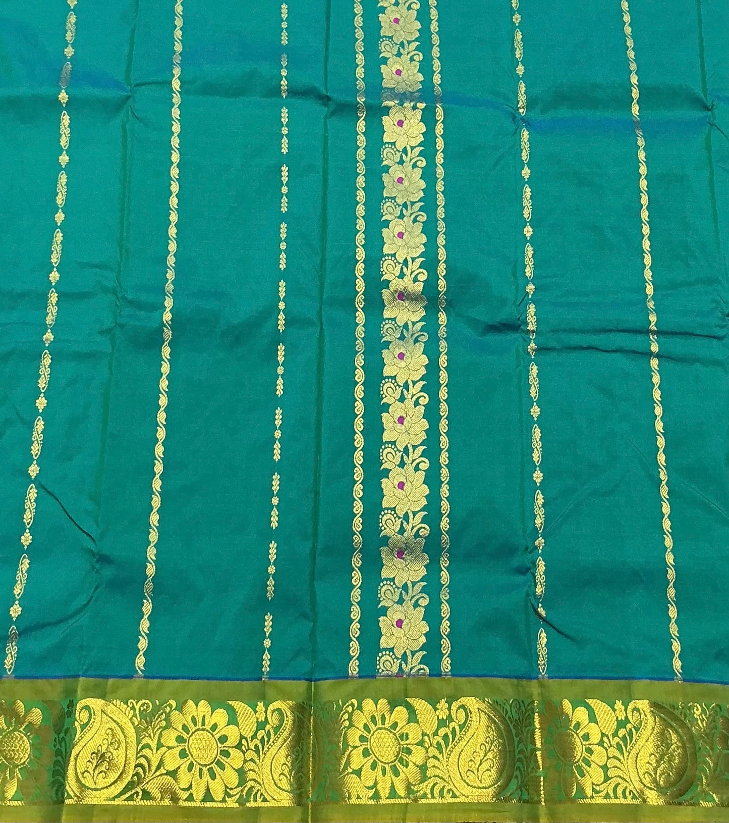 Green Shade Semi Silk Kids Pattu Pavadai with Contrast border for Age 2 to 5 Years