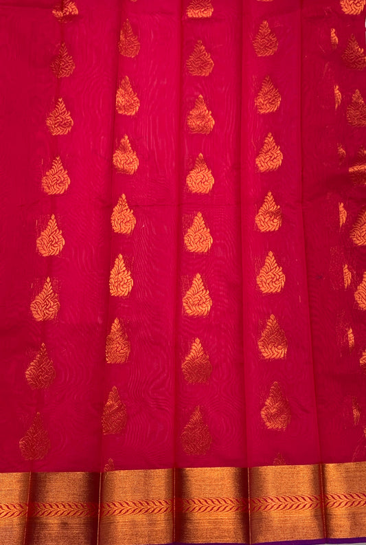 Dark Pink Shade Silk Cotton Saree with Copper Zari Border