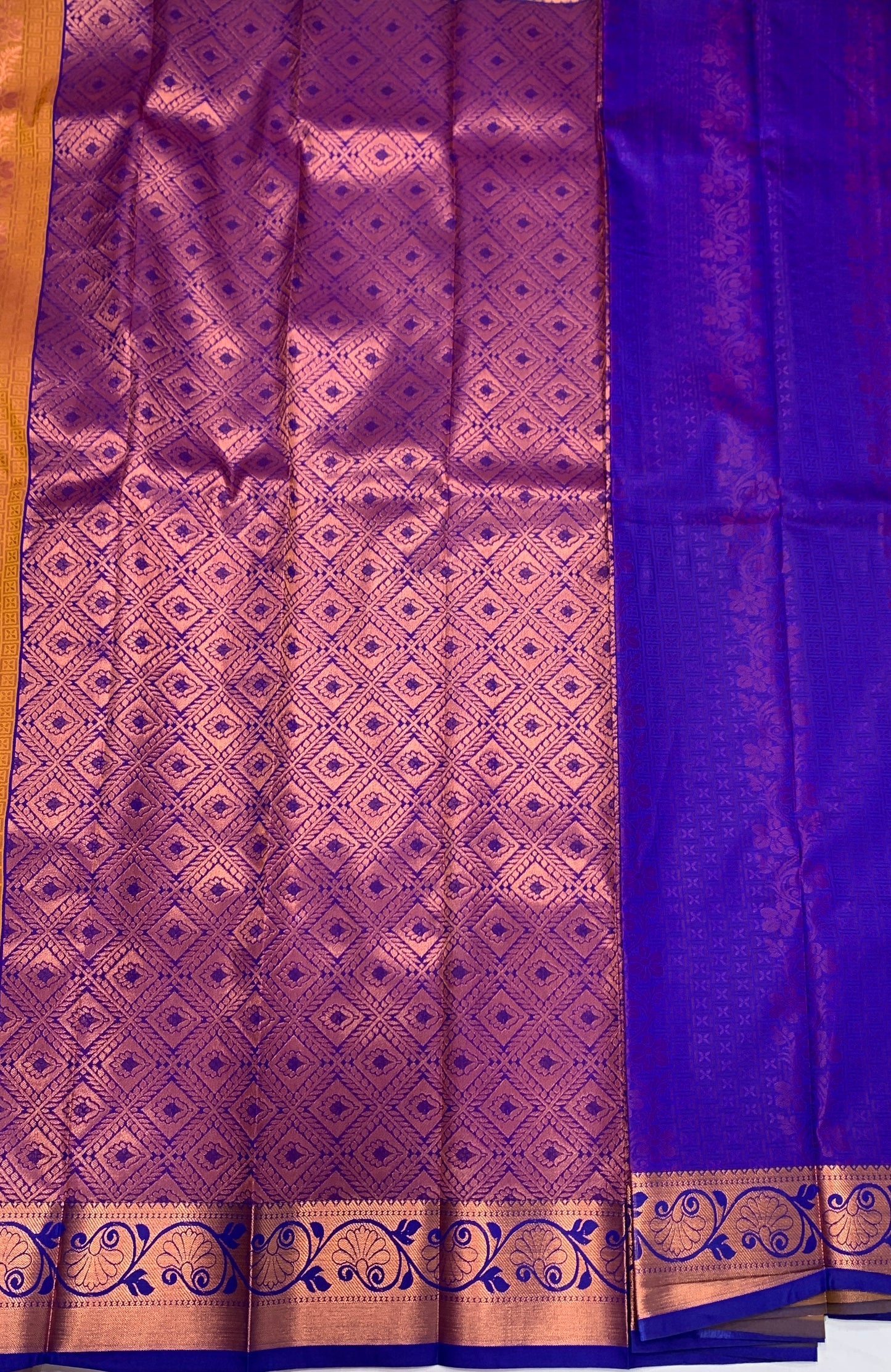 Vegan Silk Saree Mustard Colour with Copper and Blue Border