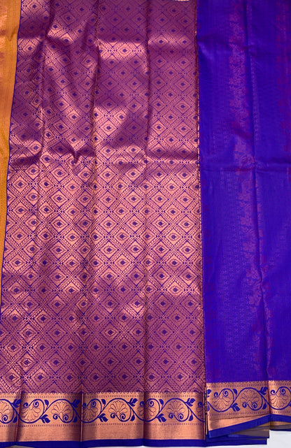 Vegan Silk Saree Mustard Colour with Copper and Blue Border