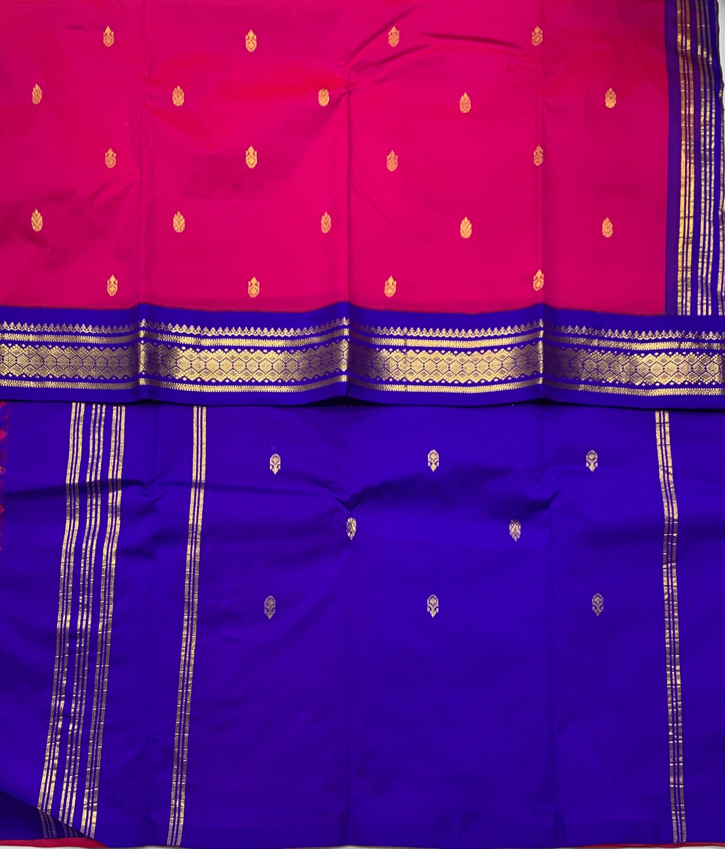 Pure Kanchipuram Silk Pink Colour with Blue Border