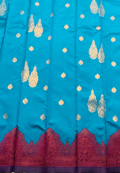 Art Silk Saree Sky Blue Colour with Magenta Border