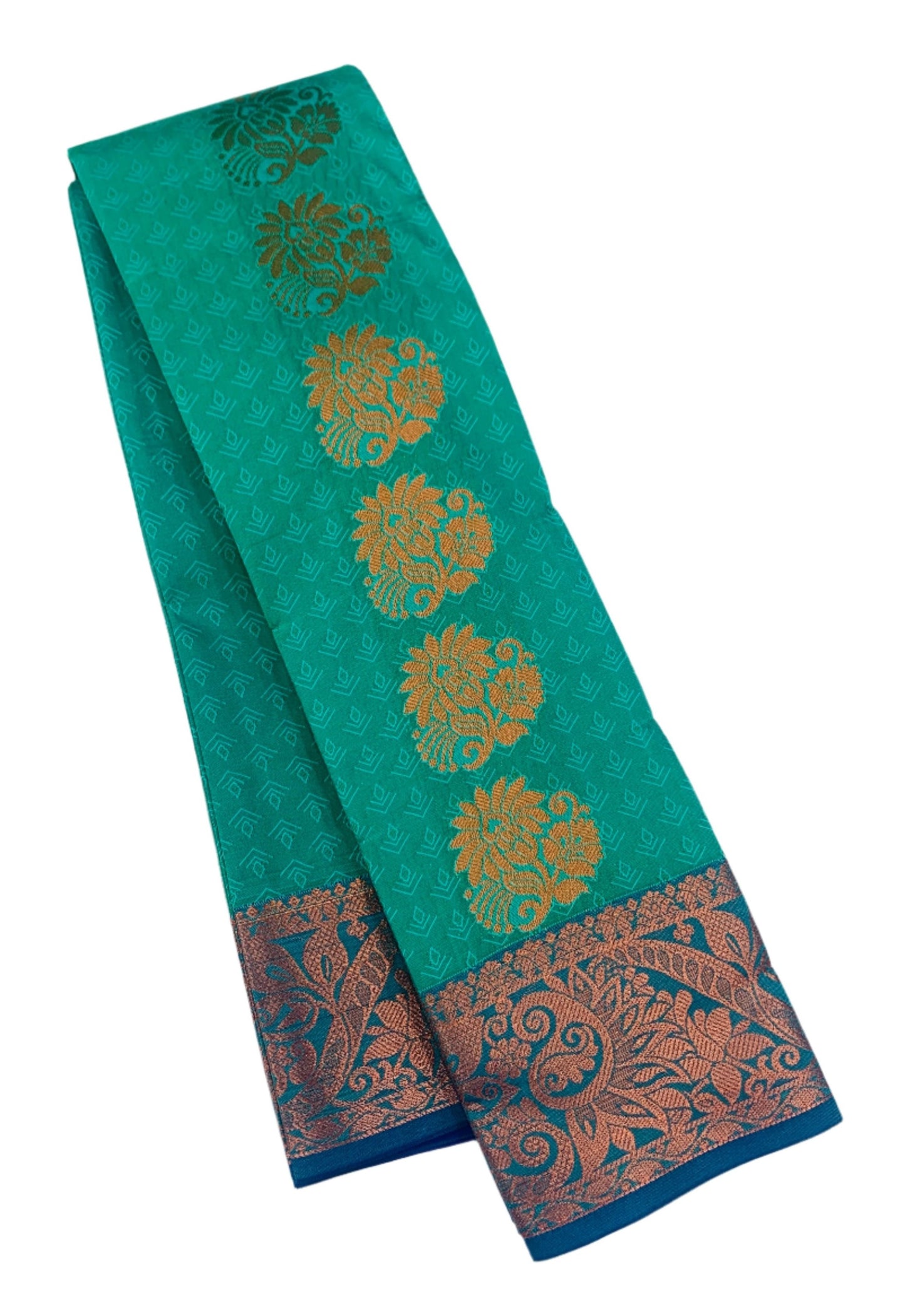 Vegan Silk Saree Rama Blue shade with Copper Border