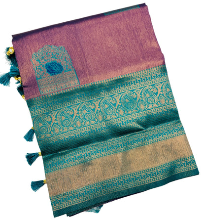 Art Silk Saree Onion Purple Colour with Sapphire Border