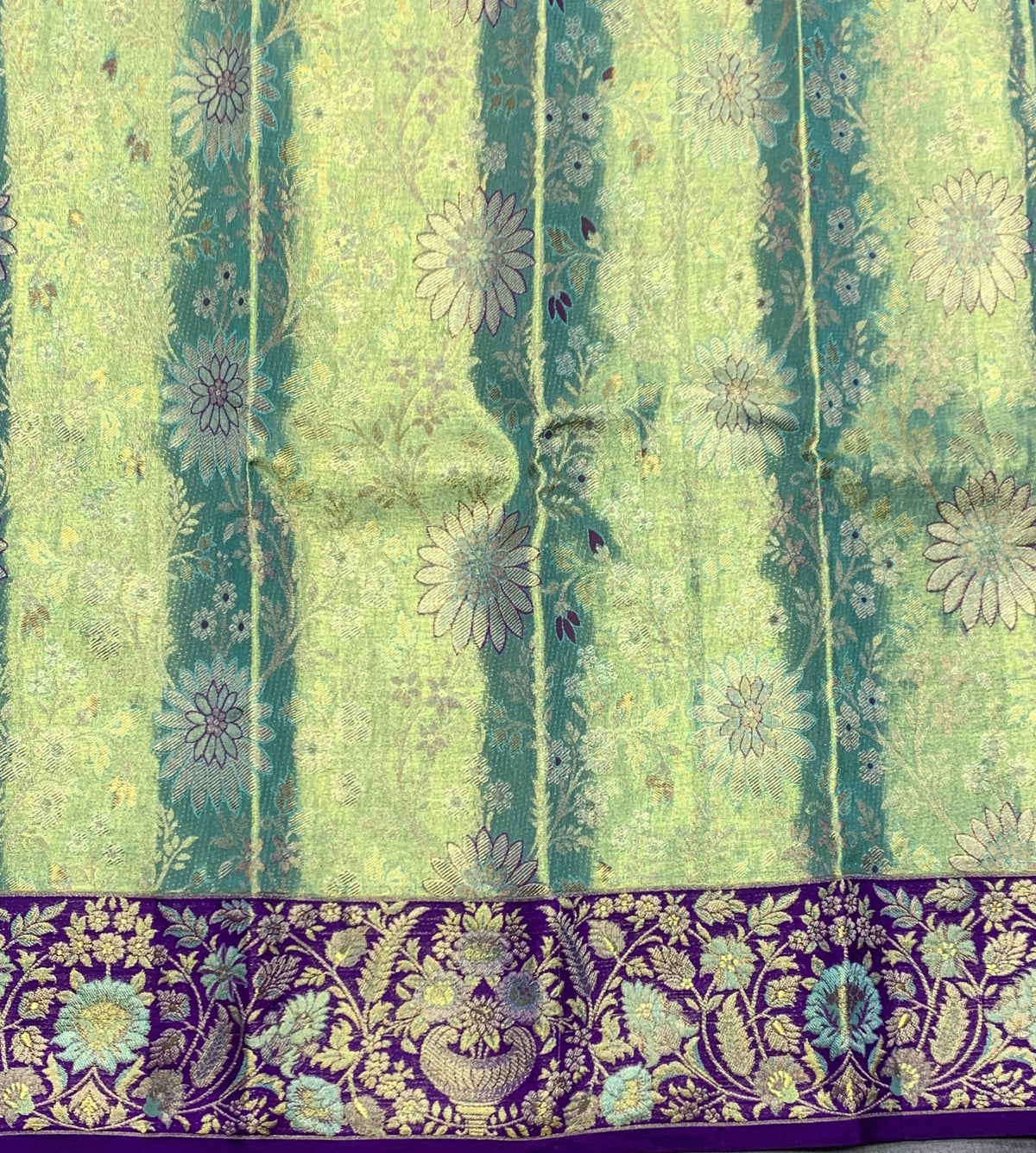 Pista Green Shade Pure Kanchipuram Kids Pattu Pavadai with Contrast Border for Newborn to 2 Years