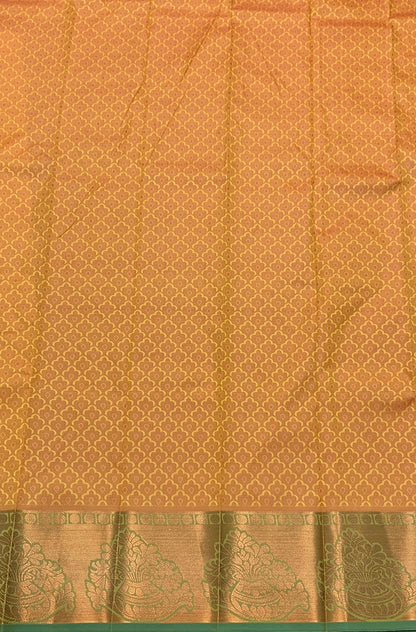Synthetic Cotton Saree Lemon Yellow Colour with Copper Floral Design Border