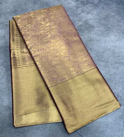 Fancy Tissue Saree Light Pink Colour with Copper Colour Border