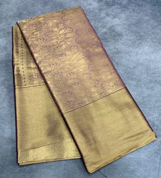 Fancy Tissue Saree Light Pink Colour with Copper Colour Border