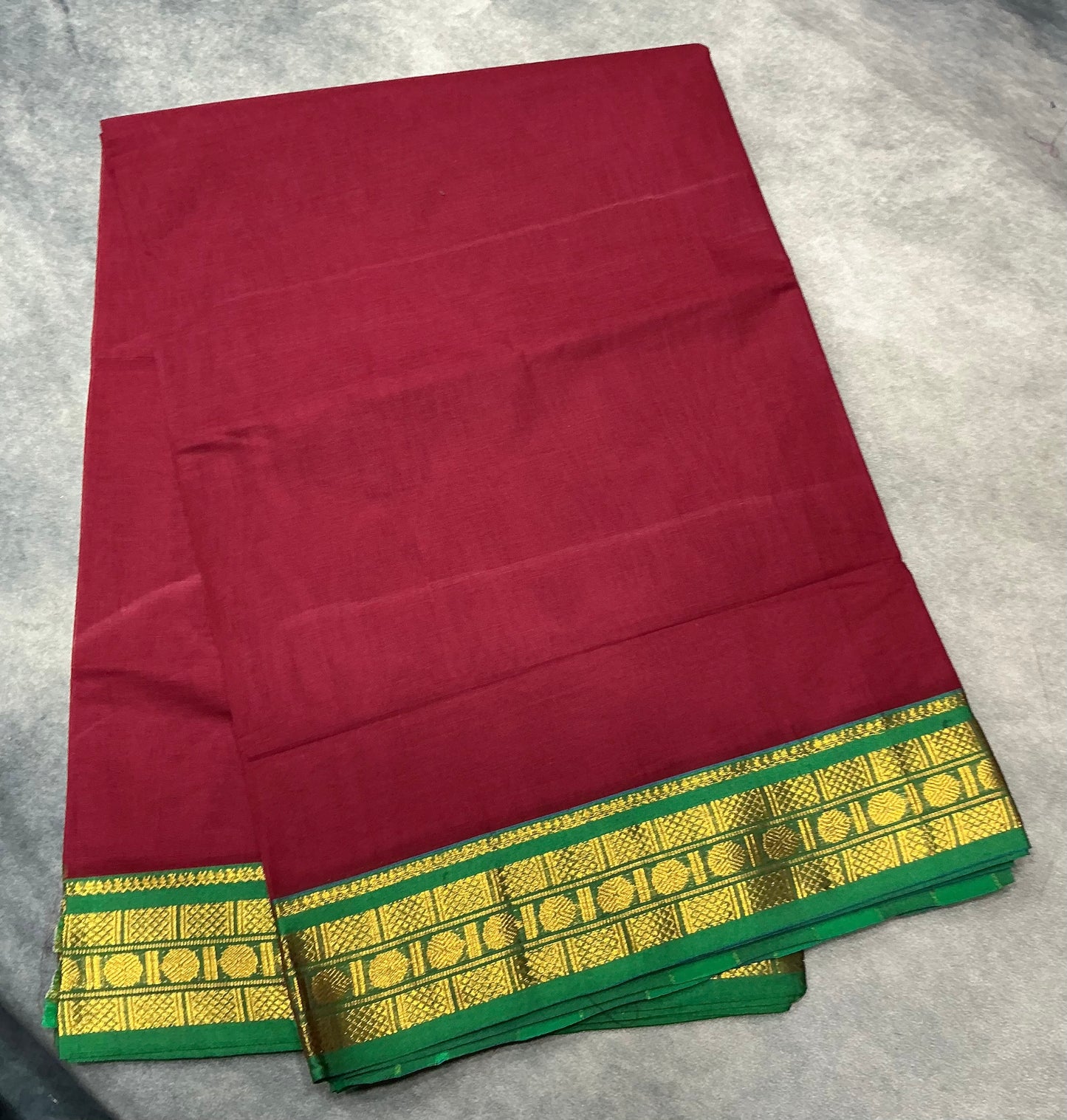 Chettinad Cotton Saree Maroon Colour with Light Green Colour with Zari Work Border