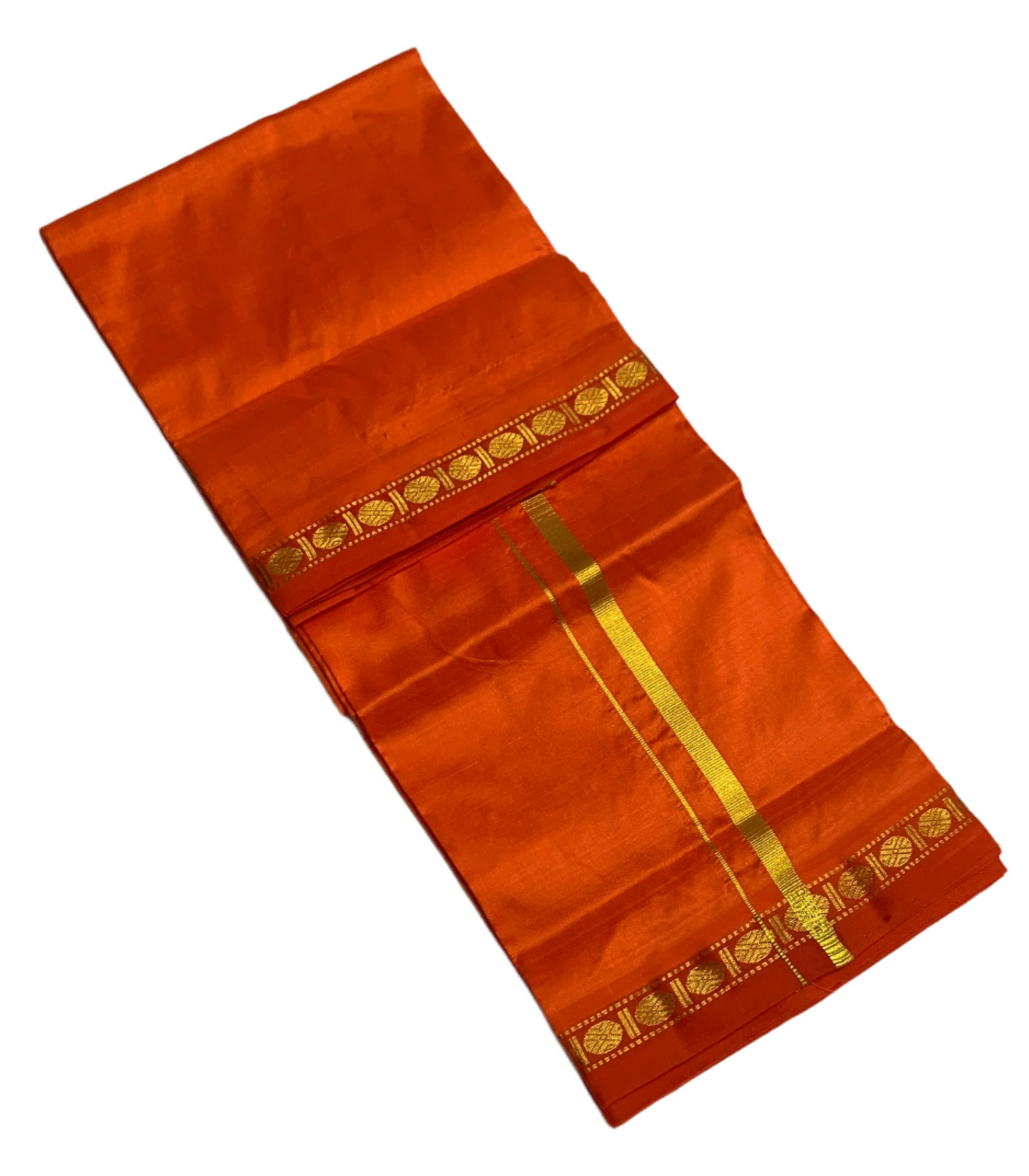 4 Mulam Pure Silk Dhoti Orange with Small Border