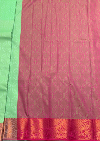 Synthetic Cotton Saree Pista Green Colour with Copper Border