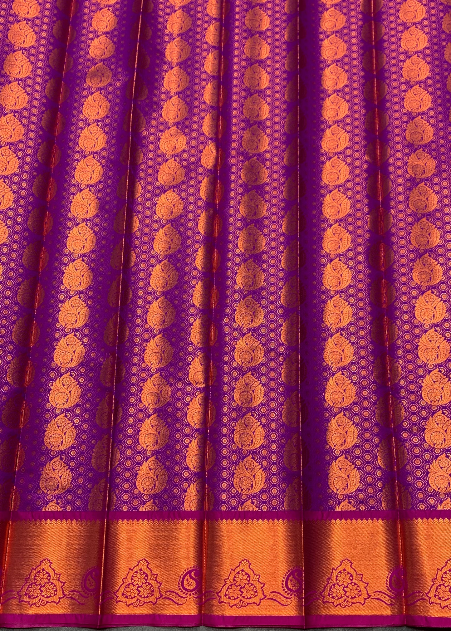 Vegan Silk Saree Purple Colour with Pink and Copper Border