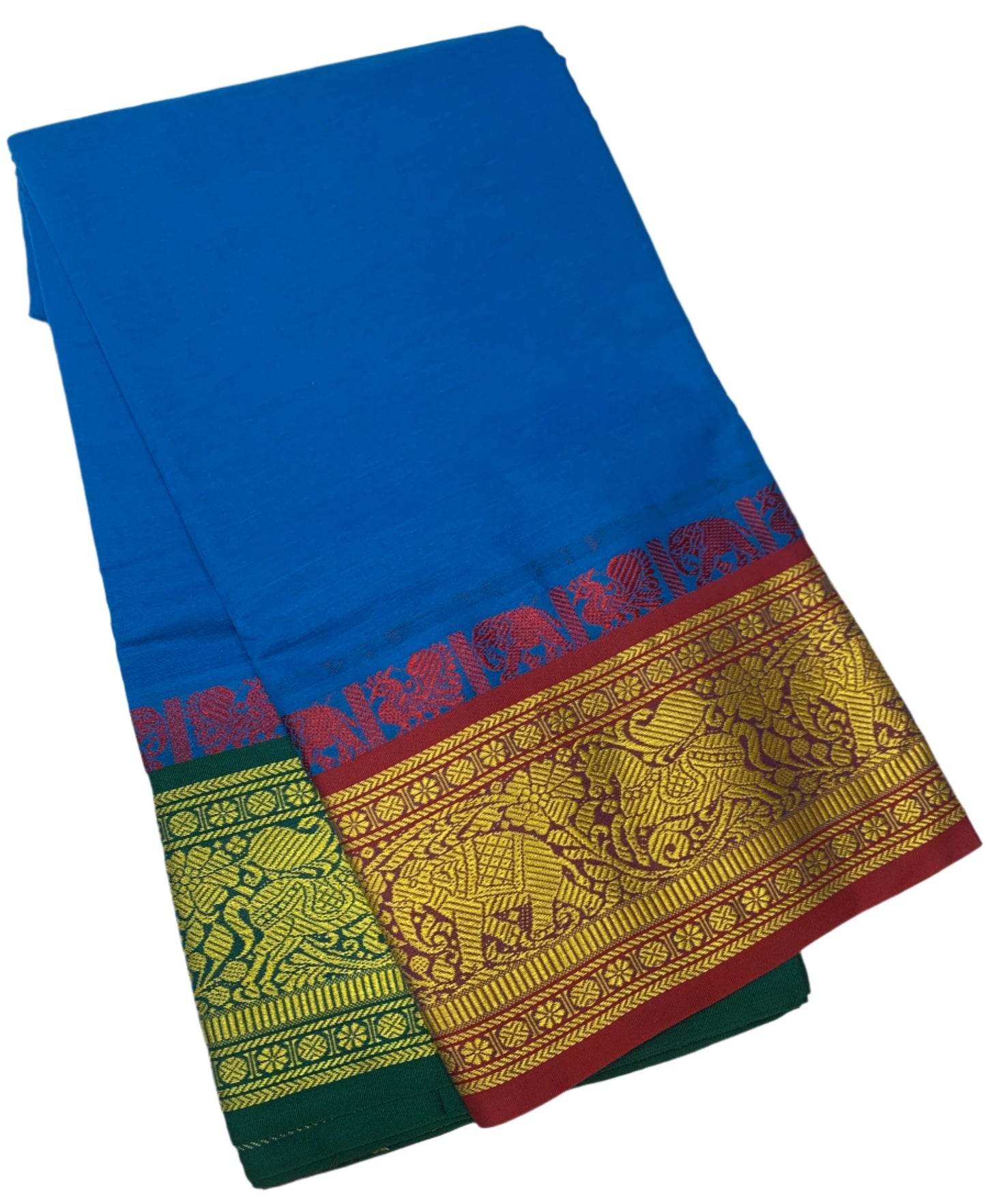 9X5 Cotton Dhoti Sky Blue Colour with Red and Green Border