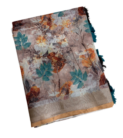 Jute Cotton Saree Brown Colour with Thread Border