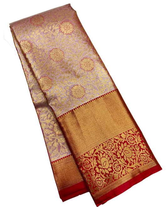 Onion Pink shade Soft Kanchi Tissue Pattu Saree with Maroon border