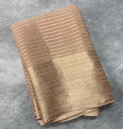 Georgette Saree Tussar Colour with Sliver Floral Design Border