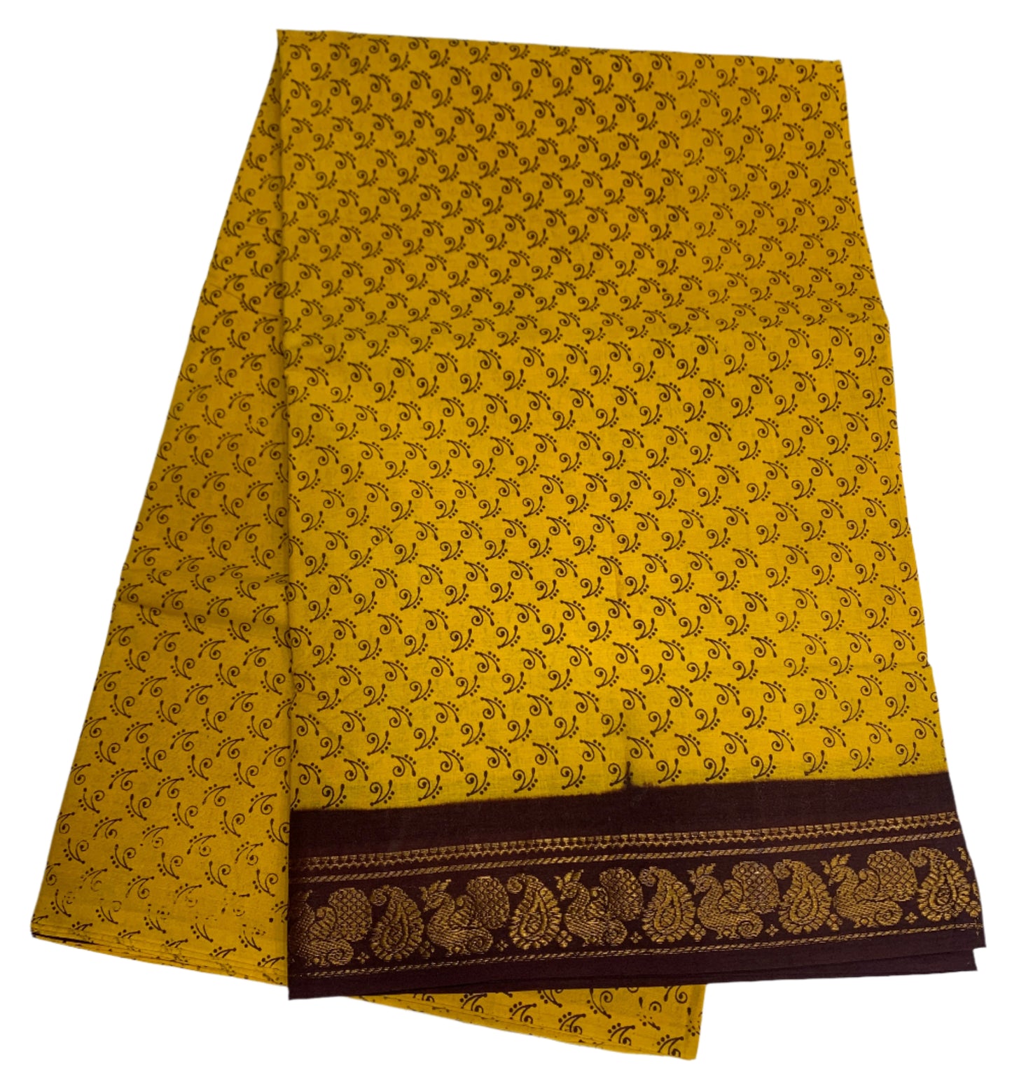 Chettinad Sungudi Cotton Mustard Colour Brown Border