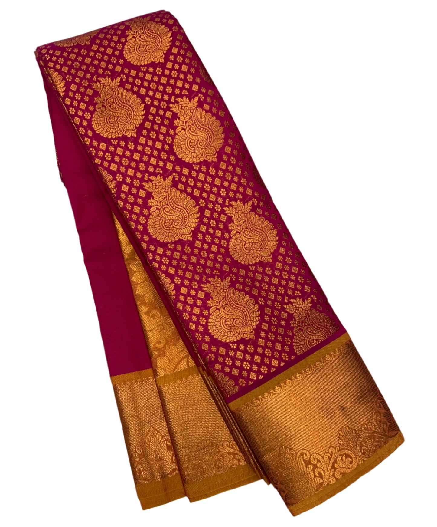 Vegan Silk Saree Pink Colour with Copper and Golden Yellow Border