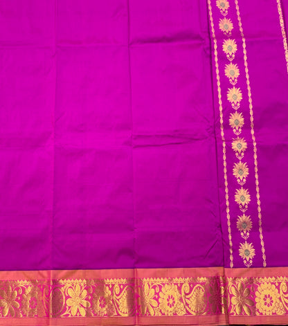 Magenta Shade Semi Silk Kids Pattu Pavadai with Contrast border for Age 2 to 5 Years