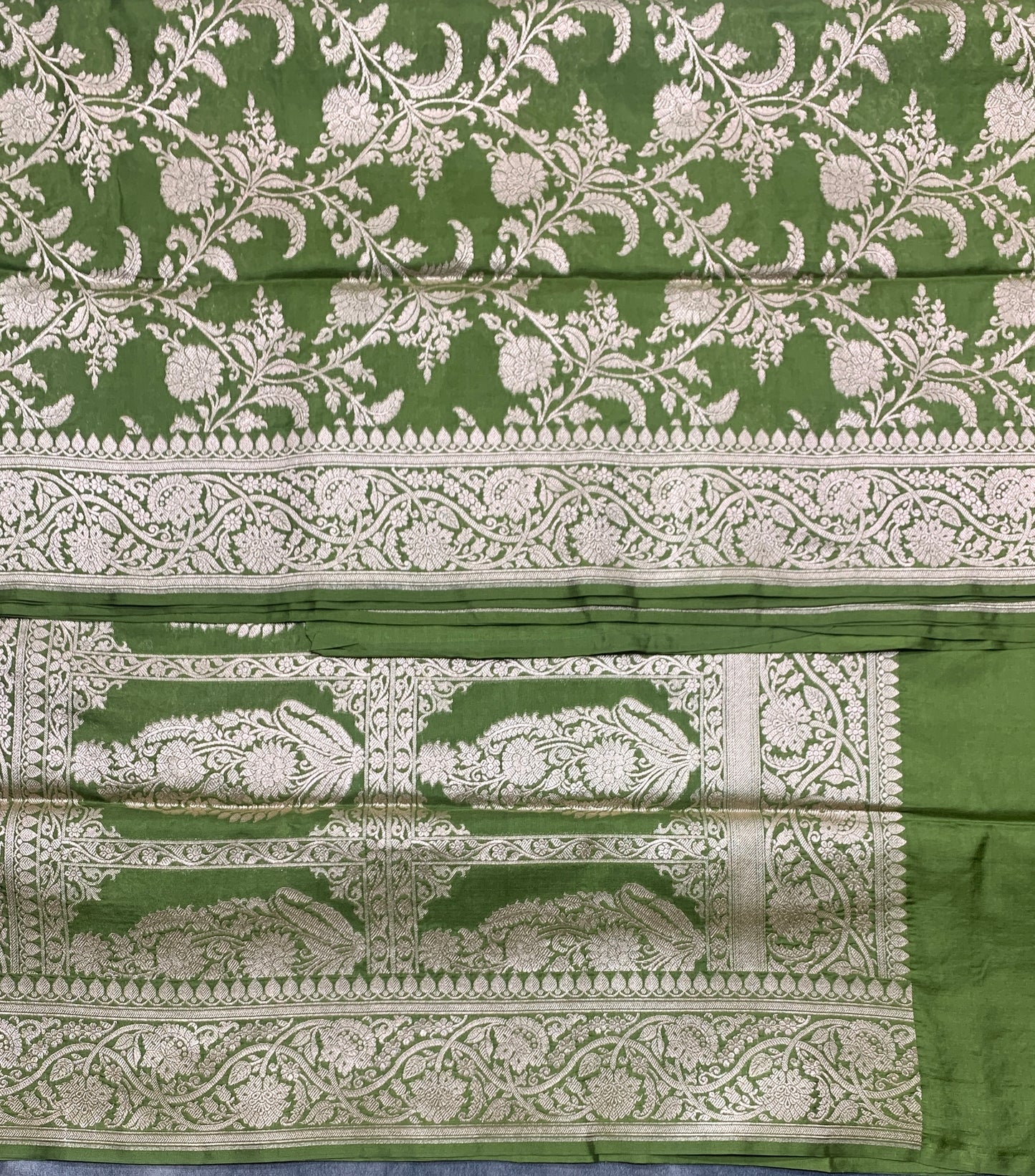 Pure Banarasi Silk Saree Mehendi Green Colour with Self Colour Banarasi