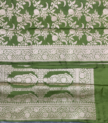 Pure Banarasi Silk Saree Mehendi Green Colour with Self Colour Banarasi