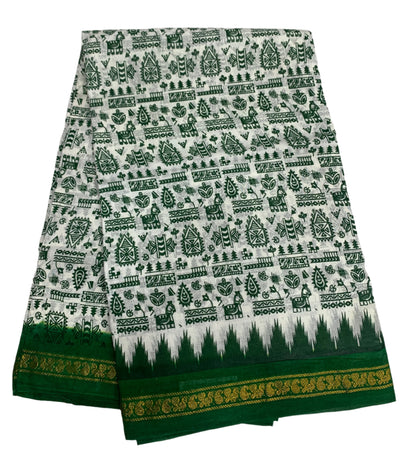 Chettinad Sungudi Cotton White Colour with Green Border