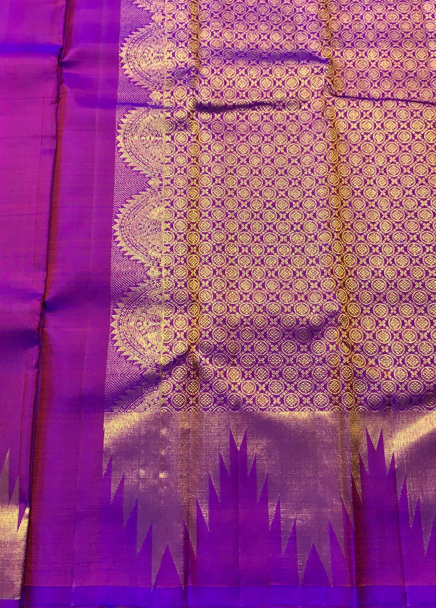 Pure Kanchipuram Silk Saree Dual Magenta Colour with Temple Border