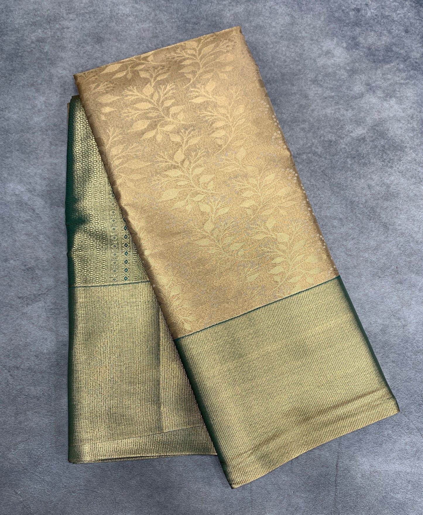 Fancy Tissue Saree Golden Colour with Green Colour Border