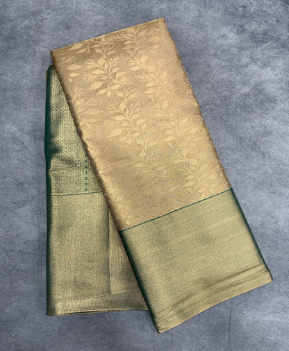 Fancy Tissue Saree Golden Colour with Green Colour Border