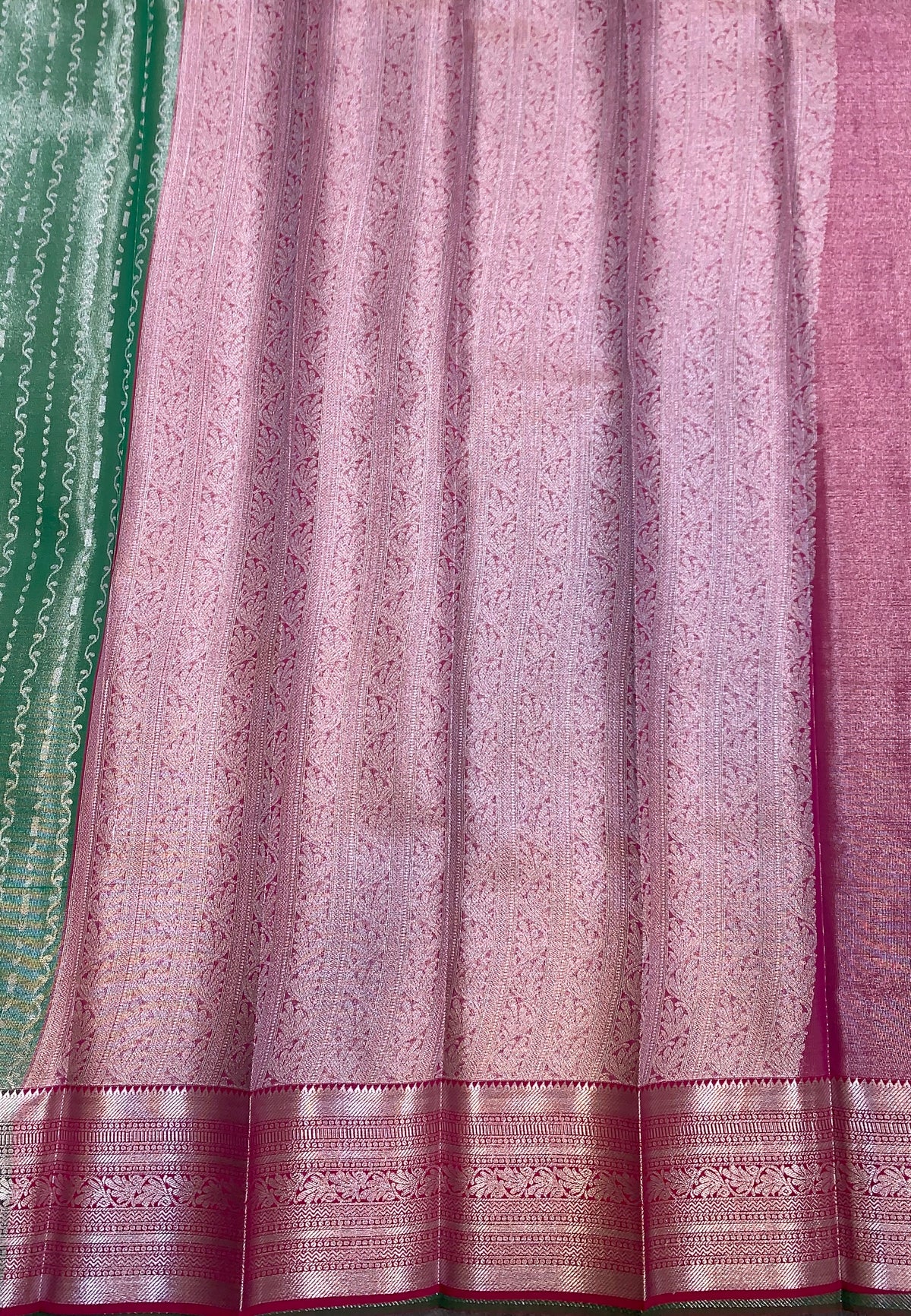 Fancy Tissue Saree Light Green Colour with Self Design Border