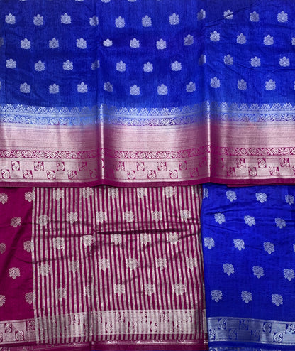 Tussar Saree Colour Ink Blue Colour with Pink Border