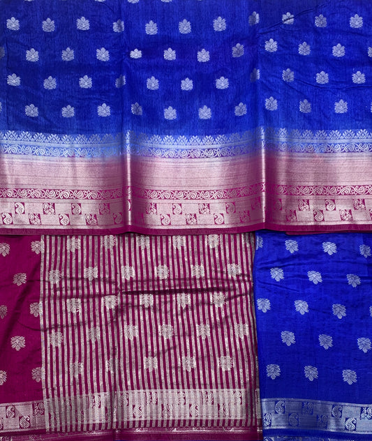 Tussar Saree Colour Ink Blue Colour with Pink Border