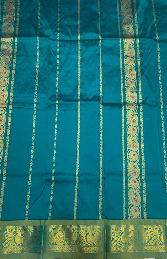 Rama Green shade Semi Silk Kids Pattu Pavadai with Self Border for age above 10 years