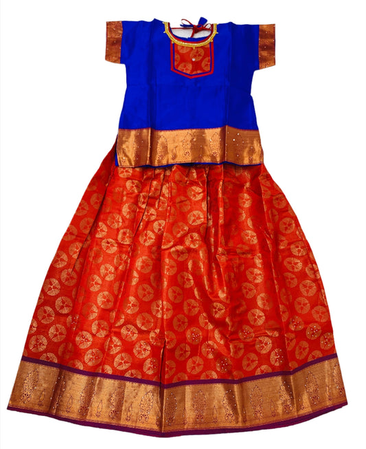 Ready To Wear Maroon Pavadai with contrast Blue Blouse